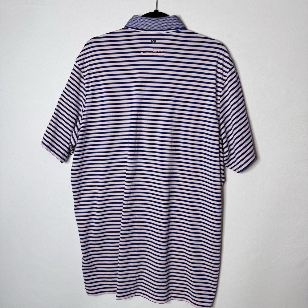 Greyson Polo Shirt Sz XL Golf Performance Knit Collar Pink Blue Striped Stretch - Picture 6 of 13